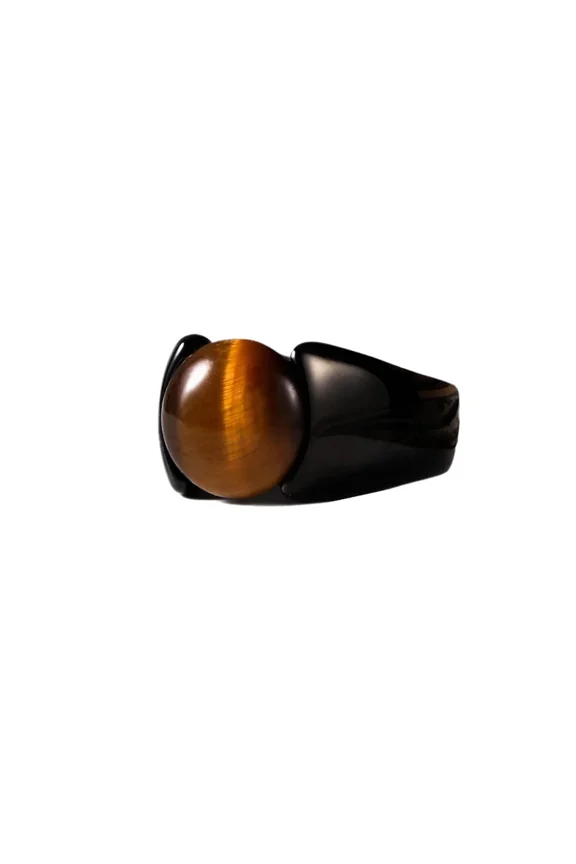 Men's Synthetic Tiger's Eye Stone Ring Black Stainless Steel Band Bold Minimalist Unique Jewelry for Him Size 8