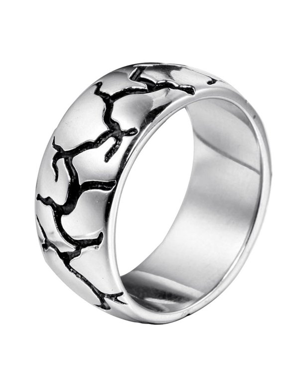 Men's Titanium Steel Cracked Rings Minimalist Vinge Personalised Jewelry Silver Size 12