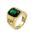 thumbnail image 1 of PAMTIER Men's Vintage Creative Stainless Steel Flower Pattern Carved Side Square Cut Green Gemstone Signet Biker Ring Wedding Band Gold Size 12, 1 of 3
