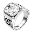 thumbnail image 1 of PAMTIER Men's Vintage Creative Stainless Steel Flower Pattern Carved Side Square Cut White Gemstone Signet Biker Ring Wedding Band Silver Size 11, 1 of 3