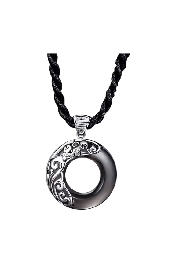 Men's Vintage Punk Hip Hop Chinese Zodiac Obsidian Lucky Pendant Horoscope Animal Sign Amulet Necklace with Clavicle Chain Monkey