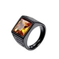 thumbnail image 1 of PAMTIER Men's Vintage Stainless Steel Carved Alphabet F Square Cut Orange Gemstone Signet Biker Ring Brushed Finish Wedding Band Black Size 9, 1 of 3