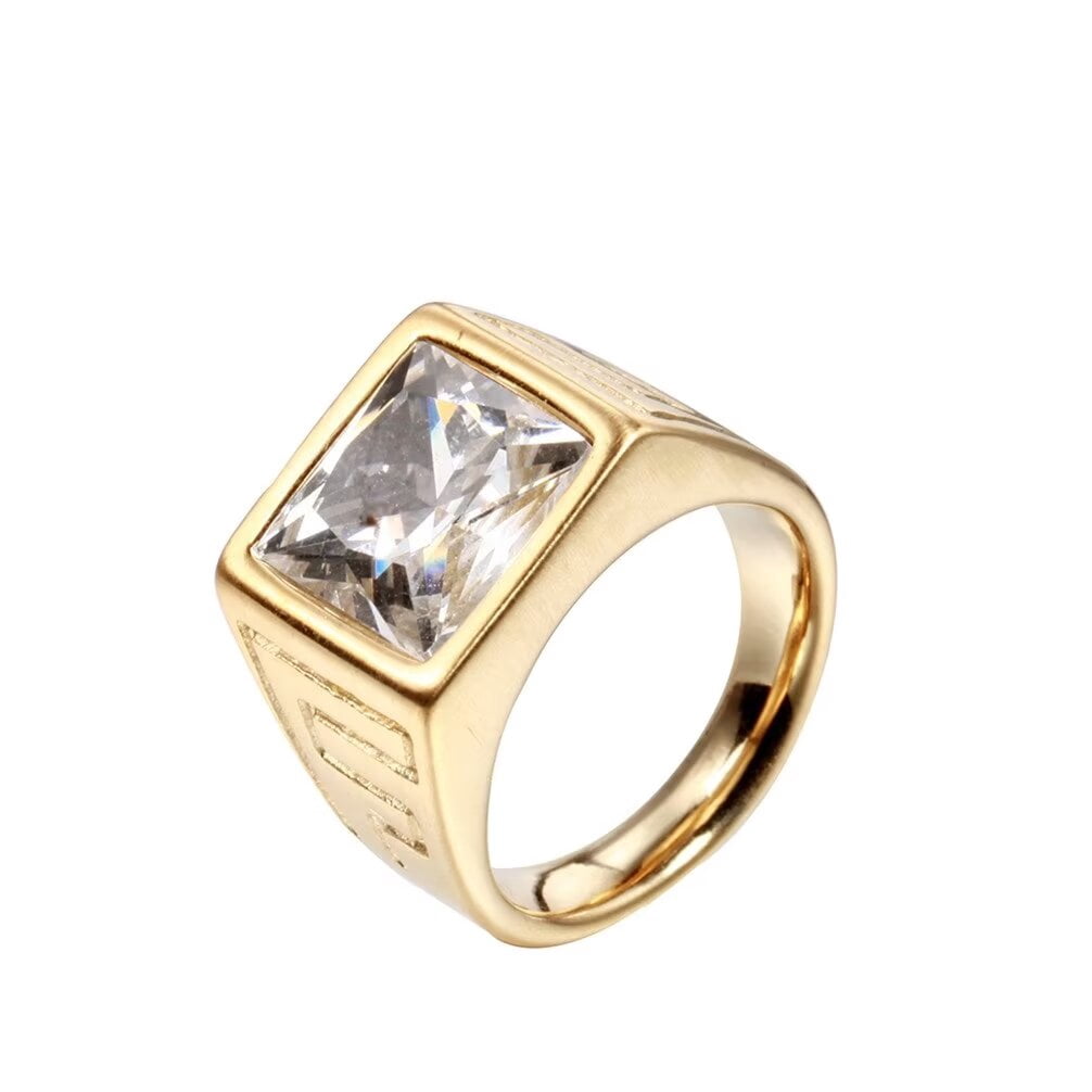 Men's Stainless Steel Garnet Gemstone Ring - Square Red Black Agate Design, Hypoallergenic - View #2