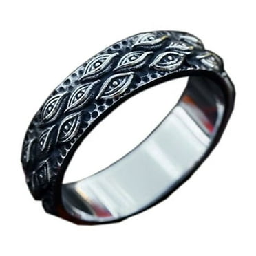 PAMTIER Men's Vintage Stainless Steel Domineering Punk Hip Hop All Seeing Engraved Demon Eye of God Signet Ring Ancient Silver Tone Size 7