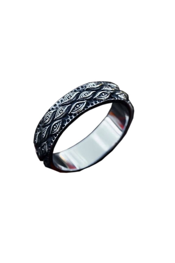 Men's Vintage Stainless Steel Domineering Punk Hip Hop All Seeing Engraved Demon Eye of God Signet Ring Ancient Silver Tone Size 8