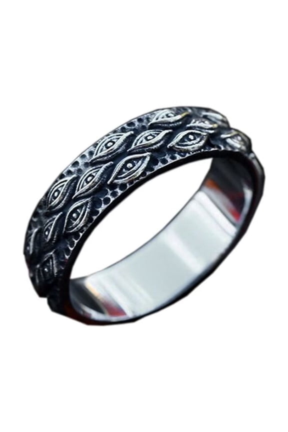 Men's Vintage Stainless Steel Domineering Punk Hip Hop All Seeing Engraved Demon Eye of God Signet Ring Ancient Silver Tone Size 9