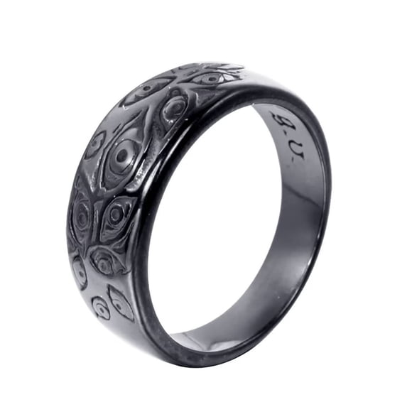 PAMTIER Men's Vintage Stainless Steel Engraved Eye of God Signet Ring Black Tone Size 10