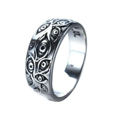 PAMTIER Men's Vintage Stainless Steel Engraved Eye of God Signet Ring Silver Tone Size 5