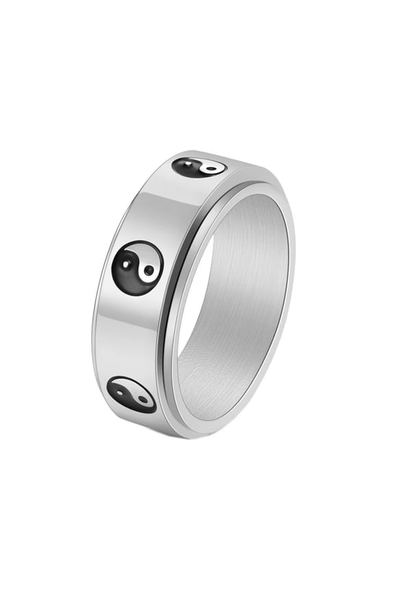 Men's Women's 8MM Yin Yang Eight Trigrams Signet Tai Chi Rotatable Ring Silver Size 9