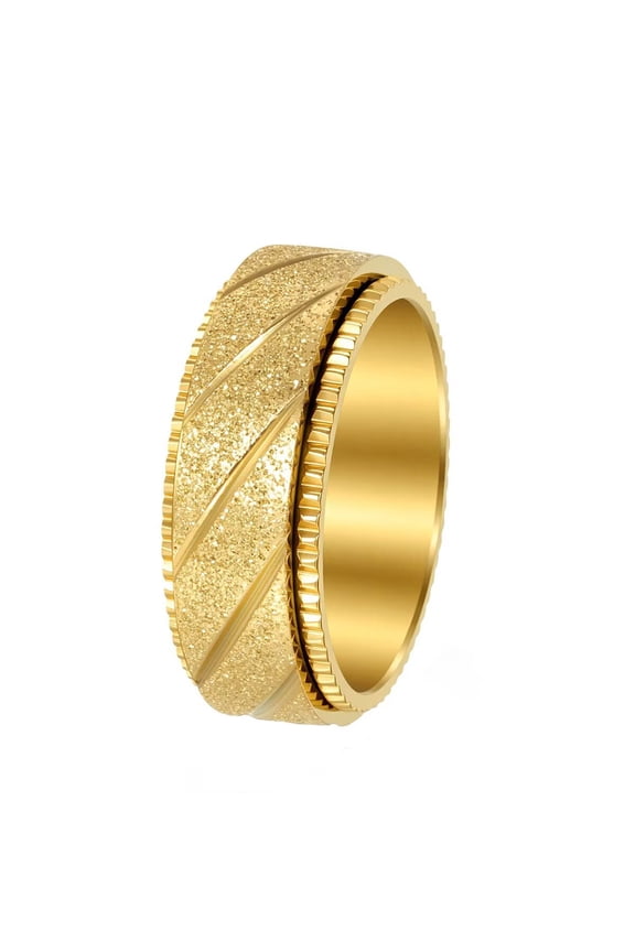 Men's Women's Jewelry Personality Stainless Steel Punk Style 8mm Knurl Mesh Pattern Rotatable Frosted Rings Gold Size 10