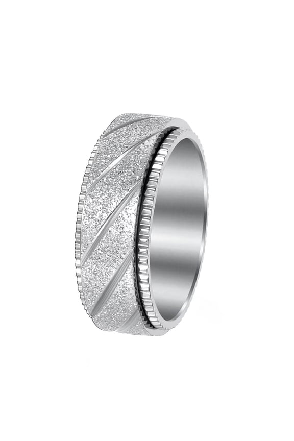 Men's Women's Jewelry Personality Stainless Steel Punk Style 8mm Knurl Mesh Pattern Rotatable Frosted Rings Silver Size 11