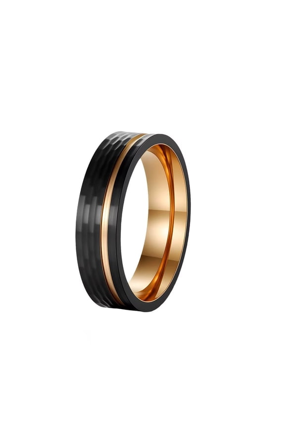 Men's Women's Novelty Stainless Steel 6mm Black with Rose Gold Groove Hammered Textured Retro Chic Jewelry Rings Size 6