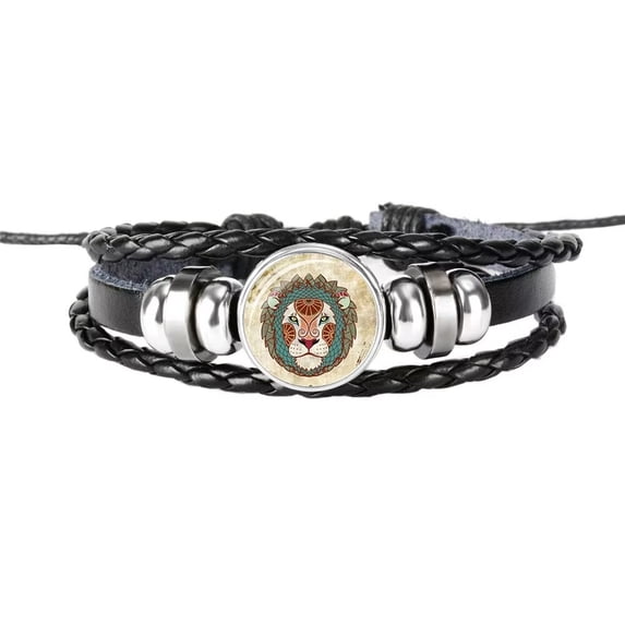 PAMTIER Men's Women's PU Leather Creative 12 Constellation Braided Adjustable Bracelet Leo