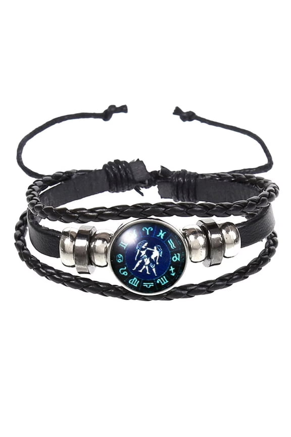 Men's Women's Retro Handmade PU Leather 12 Constellation Braided Adjustable Bracelet Gemini