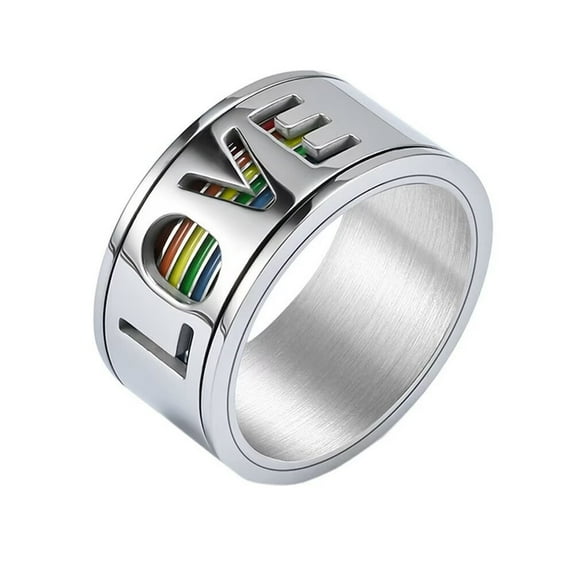 PAMTIER Men's Women's Stainless Steel 11MM Classic Love Rainbow Wedding Band Gay Lesbian LGBT Pride Rotatable Ring Silver Size 10