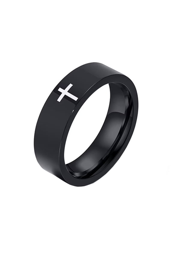 Men's Women's Stainless Steel 6MM Classic High Polished Cross Prayer Ring Black Size 10