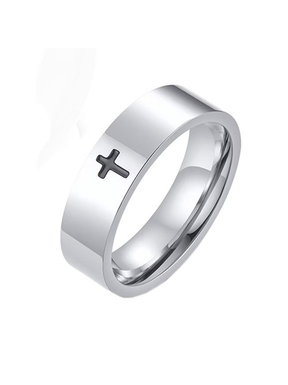 Men's Women's Stainless Steel 6MM Classic High Polished Cross Prayer Ring Silver Size 8