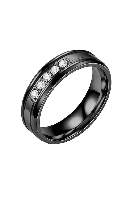 Men's Women's Stainless Steel 6MM Cubic Zirconia Inlay Promise Wedding Band Ring Black Size 7