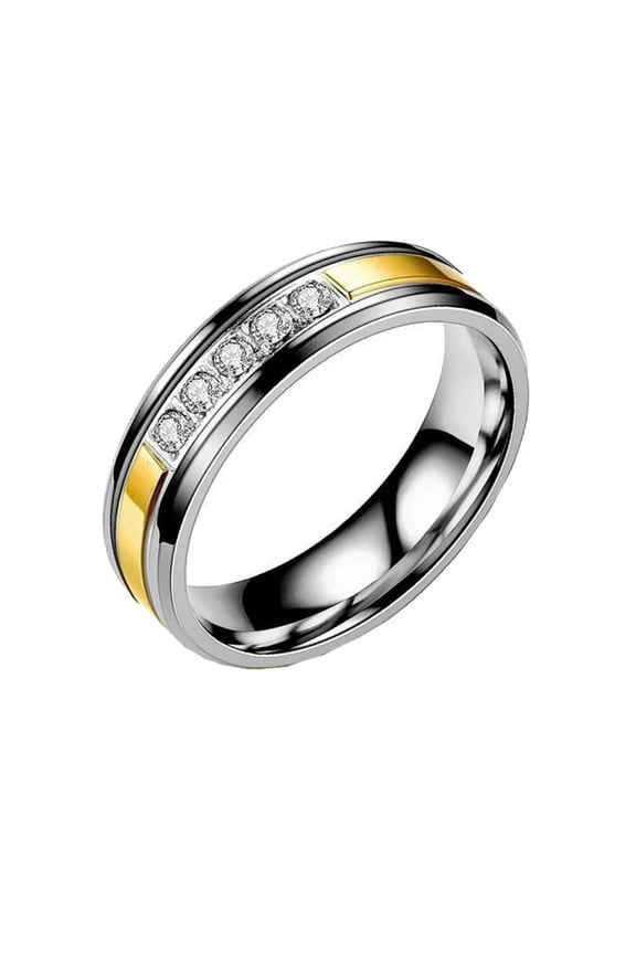 Men's Women's Stainless Steel 6MM Cubic Zirconia Inlay Promise Wedding Band Ring Gold Size 8