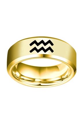 Men's Women's Stainless Steel 6MM Simple 12 Constellations Horoscope Zodiac Signs Wedding Band Ring Gold Aquarius Size 8