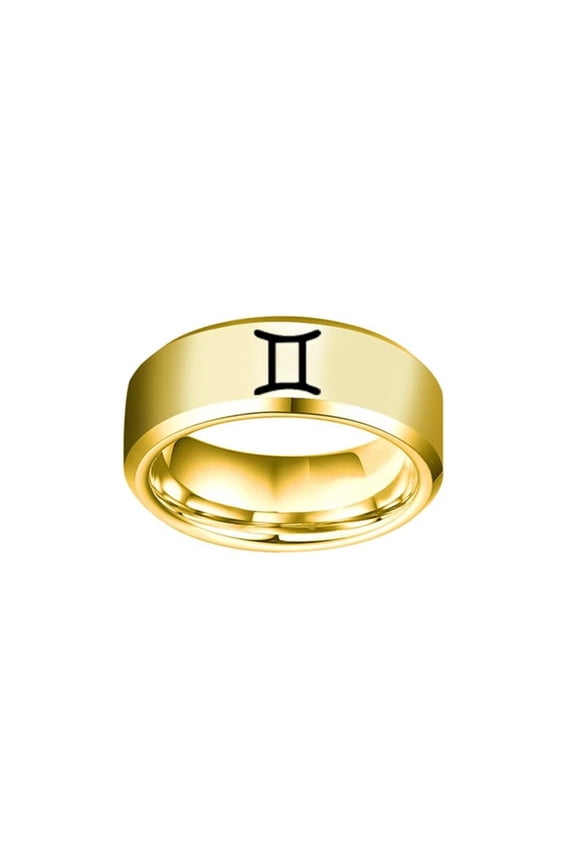 Men's Women's Stainless Steel 6MM Simple 12 Constellations Horoscope Zodiac Signs Wedding Band Ring Gold Gemini Size 11