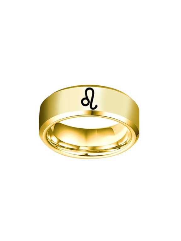 Men's Women's Stainless Steel 6MM Simple 12 Constellations Horoscope Zodiac Signs Wedding Band Ring Gold Leo Size 12