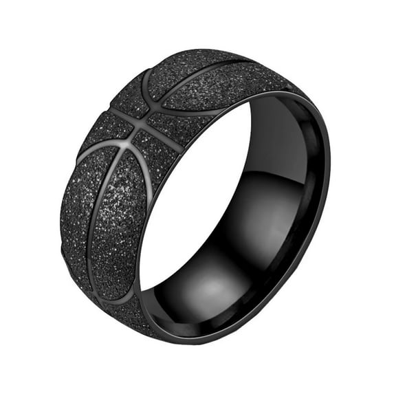 PAMTIER Men's Women's Stainless Steel 8MM Basketball Sports Lover Sandblasted Rings Black Size 10
