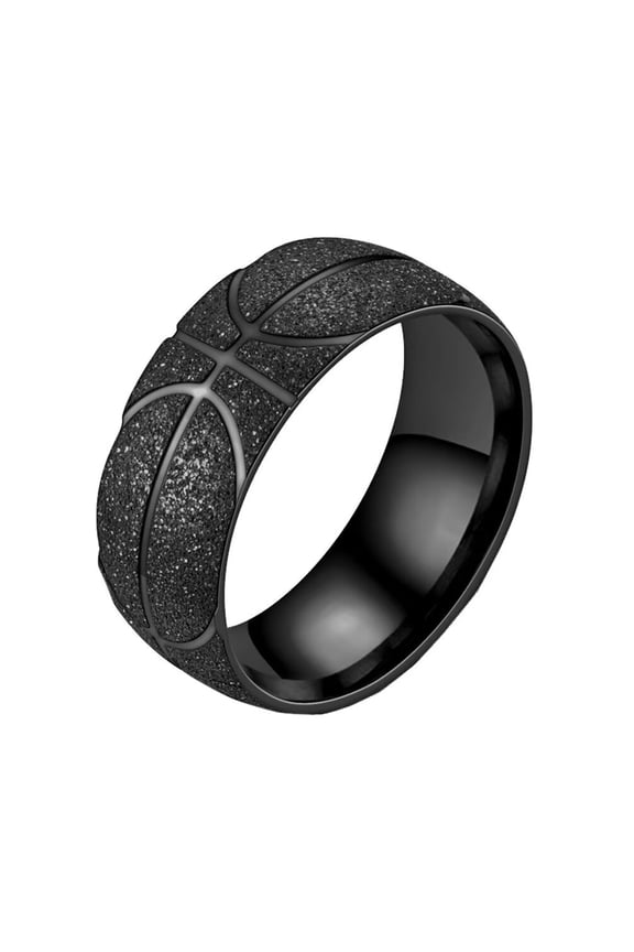 Men's Women's Stainless Steel 8MM Basketball Sports Lover Sandblasted Rings Black Size 11