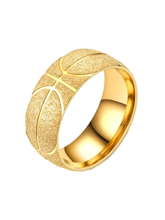 Men's Women's Stainless Steel 8MM Basketball Sports Lover Sandblasted Rings Gold Size 10
