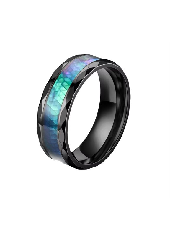 Men's Women's Stainless Steel 8MM Creative Colorful Shell Snake Skin Pattern Ring Black Size 7