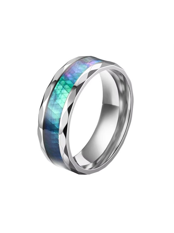Men's Women's Stainless Steel 8MM Creative Colorful Shell Snake Skin Pattern Ring Silver Size 9