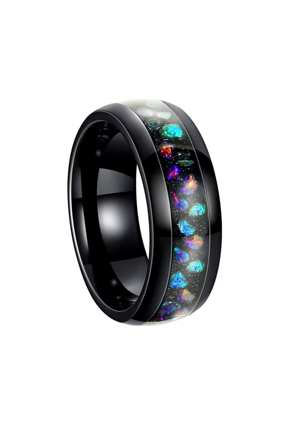 Men's Women's Stainless Steel 8MM Creative Starry Sky Dome Wedding Ring Black Size 6