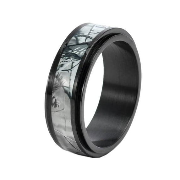 PAMTIER Men's Women's Stainless Steel 8MM Creative Vintage Camouflage Rotatable Ring Black Size 12