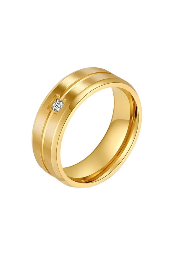 Men's Women's Stainless Steel 8MM Minimalist Matte Finished Cubic Zirconia Inlay Wedding Band Ring Gold Size 11