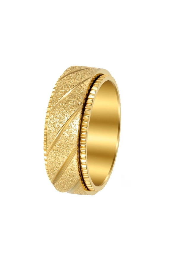 Men's Women's Stainless Steel 8MM Personality Punk Diagonal Pattern Rotatable Matte Process Ring Gold Size 8