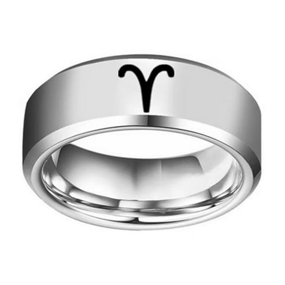 PAMTIER Men's Women's Stainless Steel 8MM Simple 12 Constellations Horoscope Zodiac Signs Wedding Band Ring Silver Aries Size 12