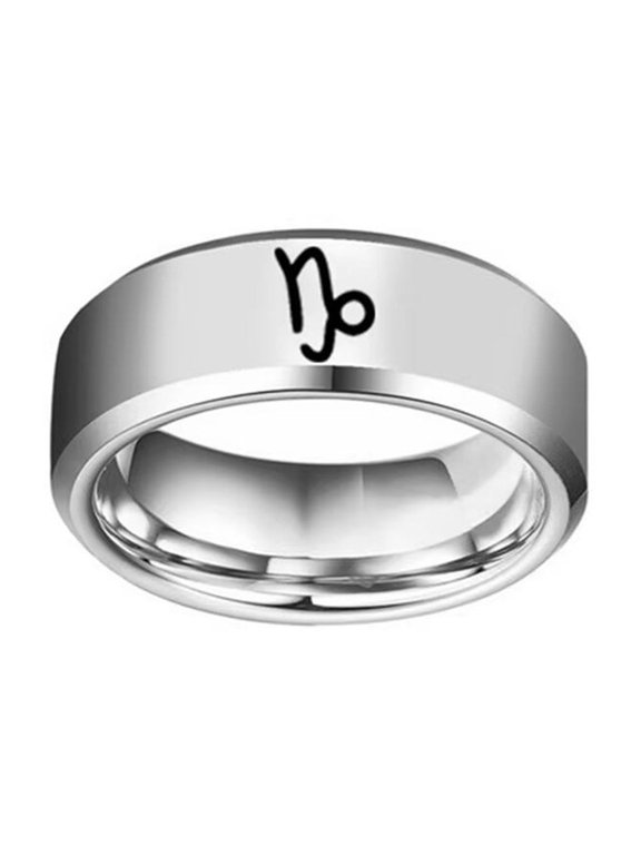 Men's Women's Stainless Steel 8MM Simple Constellations Horoscope Zodiac Signs Wedding Band Ring Silver Plated Capricorn Size 7