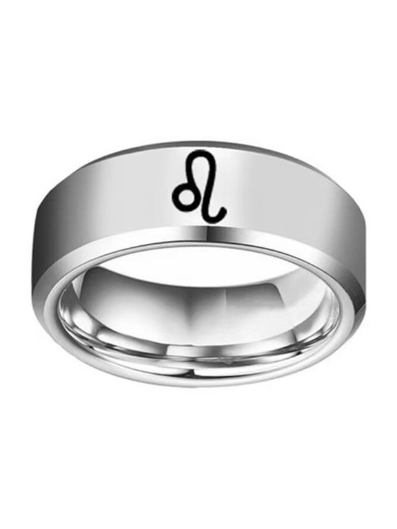 Men's Women's Stainless Steel 8MM Simple 12 Constellations Horoscope Zodiac Signs Wedding Band Ring Silver Leo Size 12