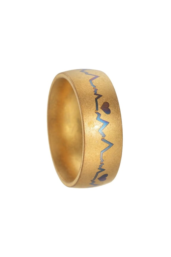 Men's Women's Stainless Steel 8MM Vintage Creative Heartbeat EKG Ring Wedding Band Gold Size 10