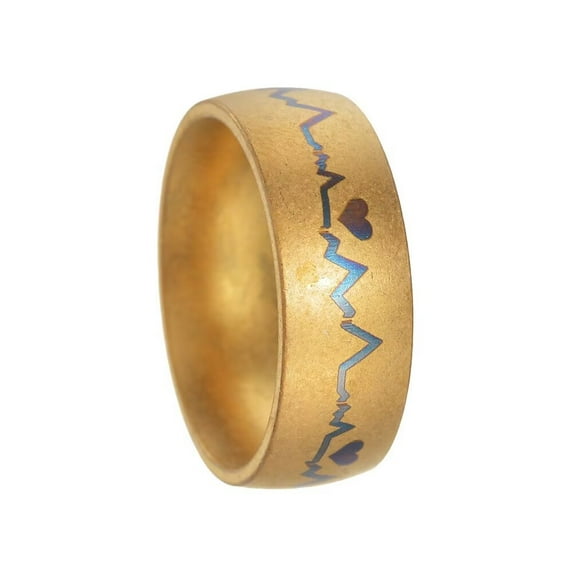 PAMTIER Men's Women's Stainless Steel 8MM Vintage Creative Heartbeat EKG Ring Wedding Band Gold Size 12