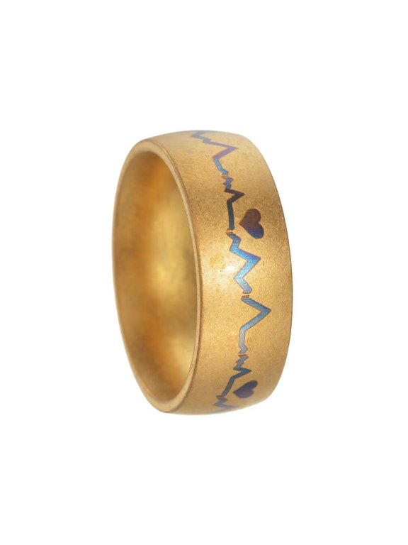 Men's Women's Stainless Steel 8MM Vintage Creative Heartbeat EKG Ring Wedding Band Gold Size 7