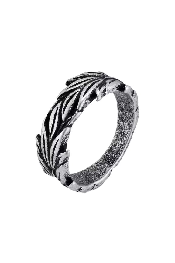 Men's Women's Stainless Steel 8MM Vintage Personalized Wheat Flower Pattern Ring Ancient Silver Size 8