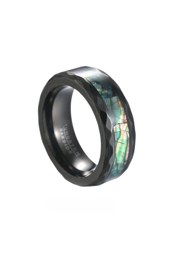Men's Women's Stainless Steel 8mm Creative High Polished Abalone Shell Ring Black Size 11