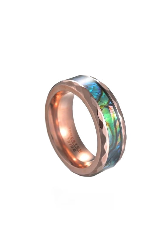 Men's Women's Stainless Steel 8mm Creative High Polished Abalone Shell Ring Rose Gold Size 8