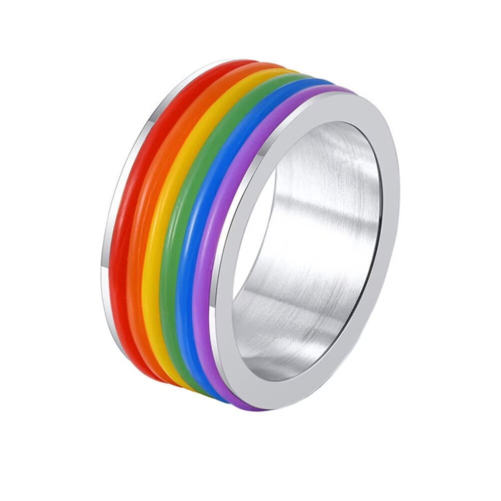 PAMTIER Men's Women's Stainless Steel 9MM Classic Rainbow Wedding Band ...