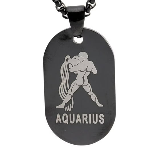 PAMTIER Men's Women's Stainless Steel Classic 12 Constellations Zodiac Dog Tag Necklace Horoscope Jewelry Aquarius