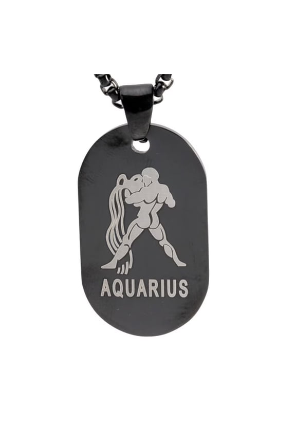 Men's Women's Stainless Steel Classic 12 Constellations Zodiac Dog Tag Necklace Horoscope Jewelry Aquarius