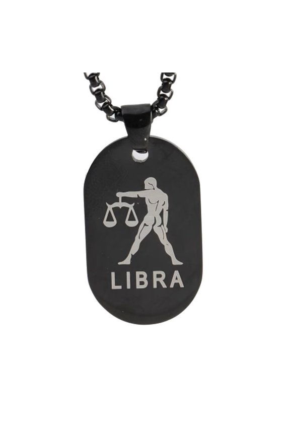 Men's Women's Stainless Steel Classic 12 Constellations Zodiac Dog Tag Necklace Horoscope Jewelry Libra