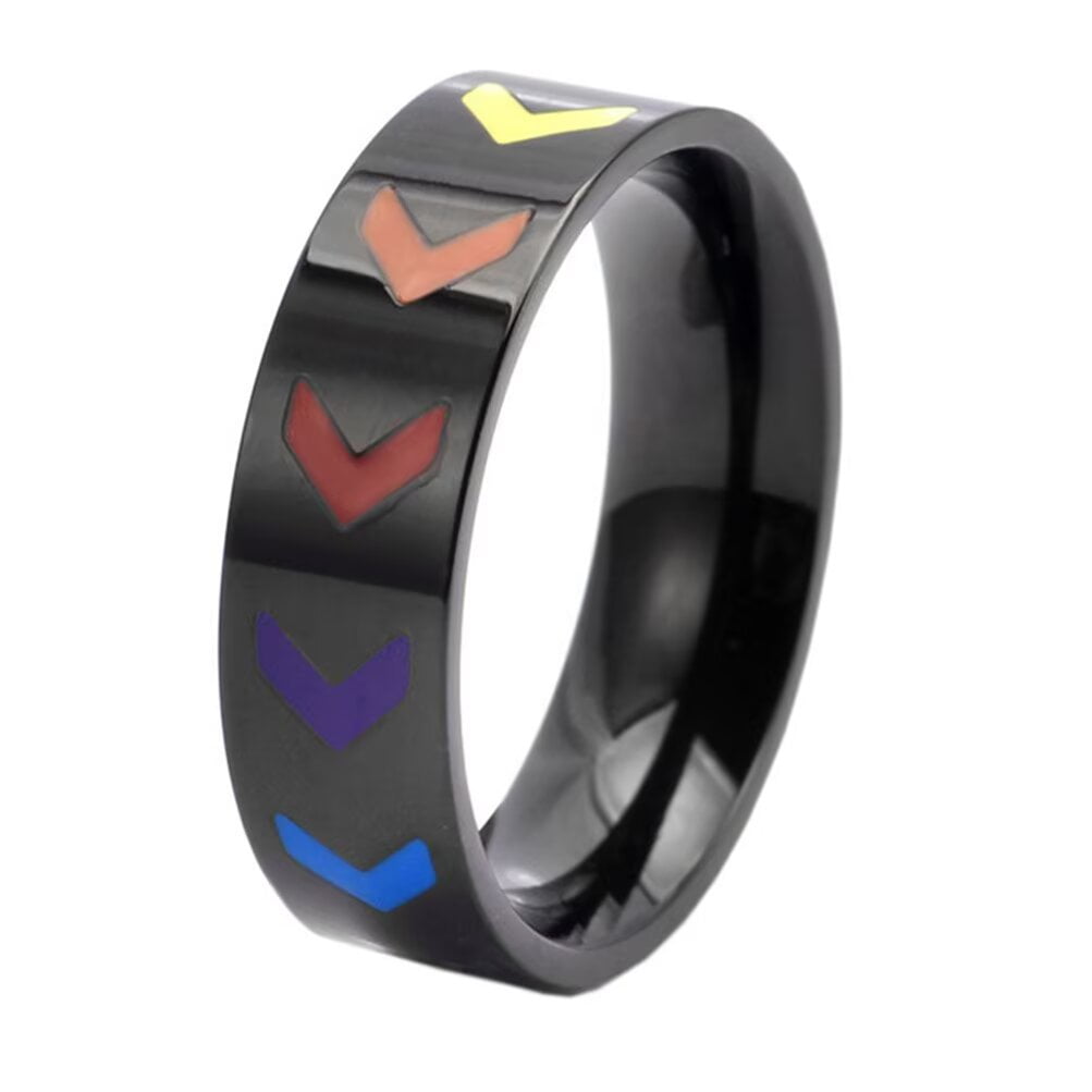 PAMTIER Men's Women's Stainless Steel Classic Arrow Rainbow Wedding ...