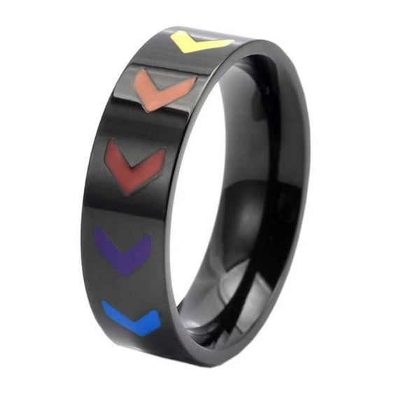 PAMTIER Men's Women's Stainless Steel Classic Arrow Rainbow Wedding Band Gay Lesbian LGBT Pride Ring Black Size 10